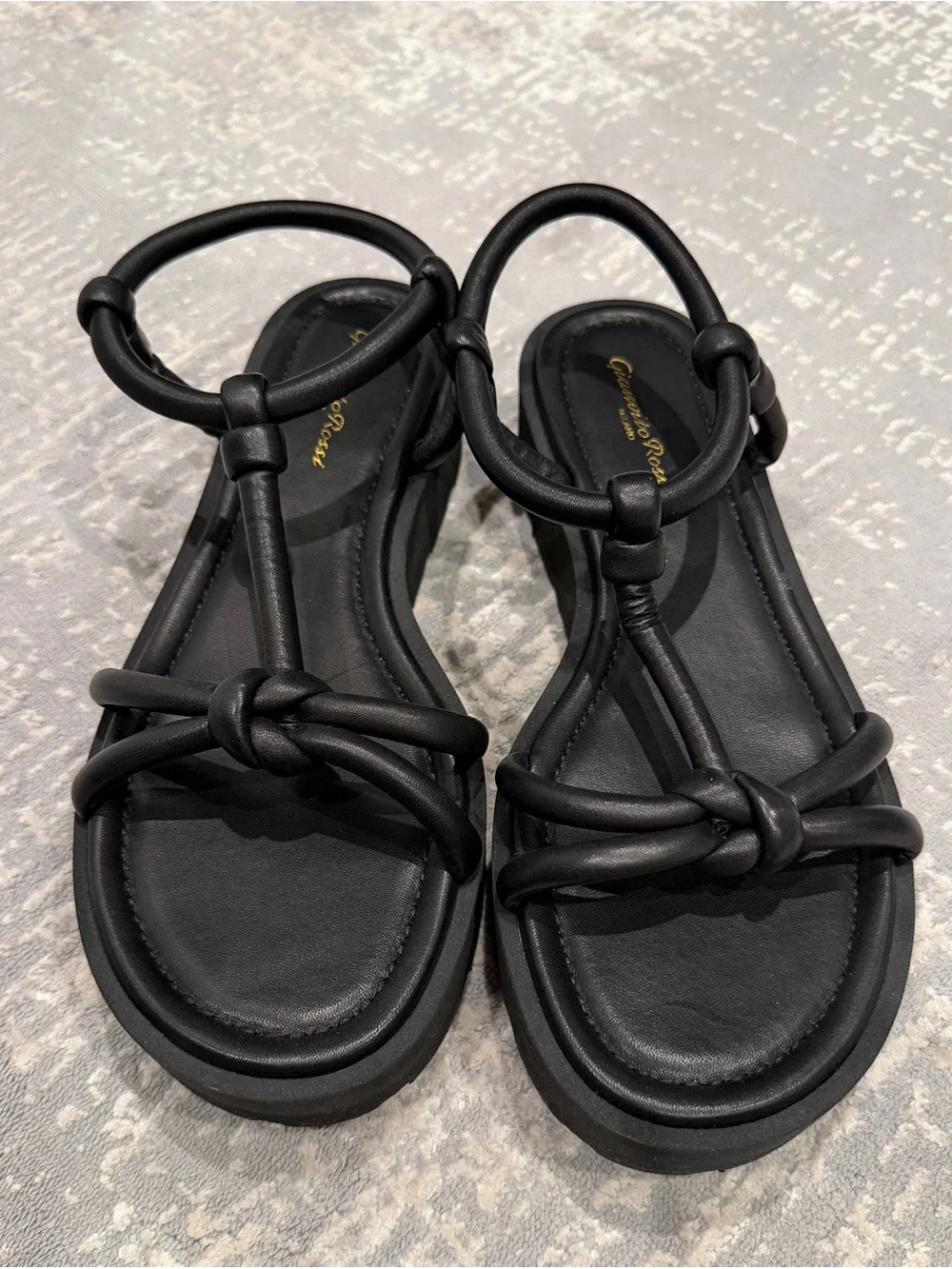 Gianvito Rossi Black Knotted Leather Marine flat flatform Platform Sandals 40